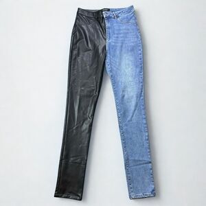 Akira Womens Jeans Size 13 Flex Fit Extreme Stretch Half And Half PU High Waist